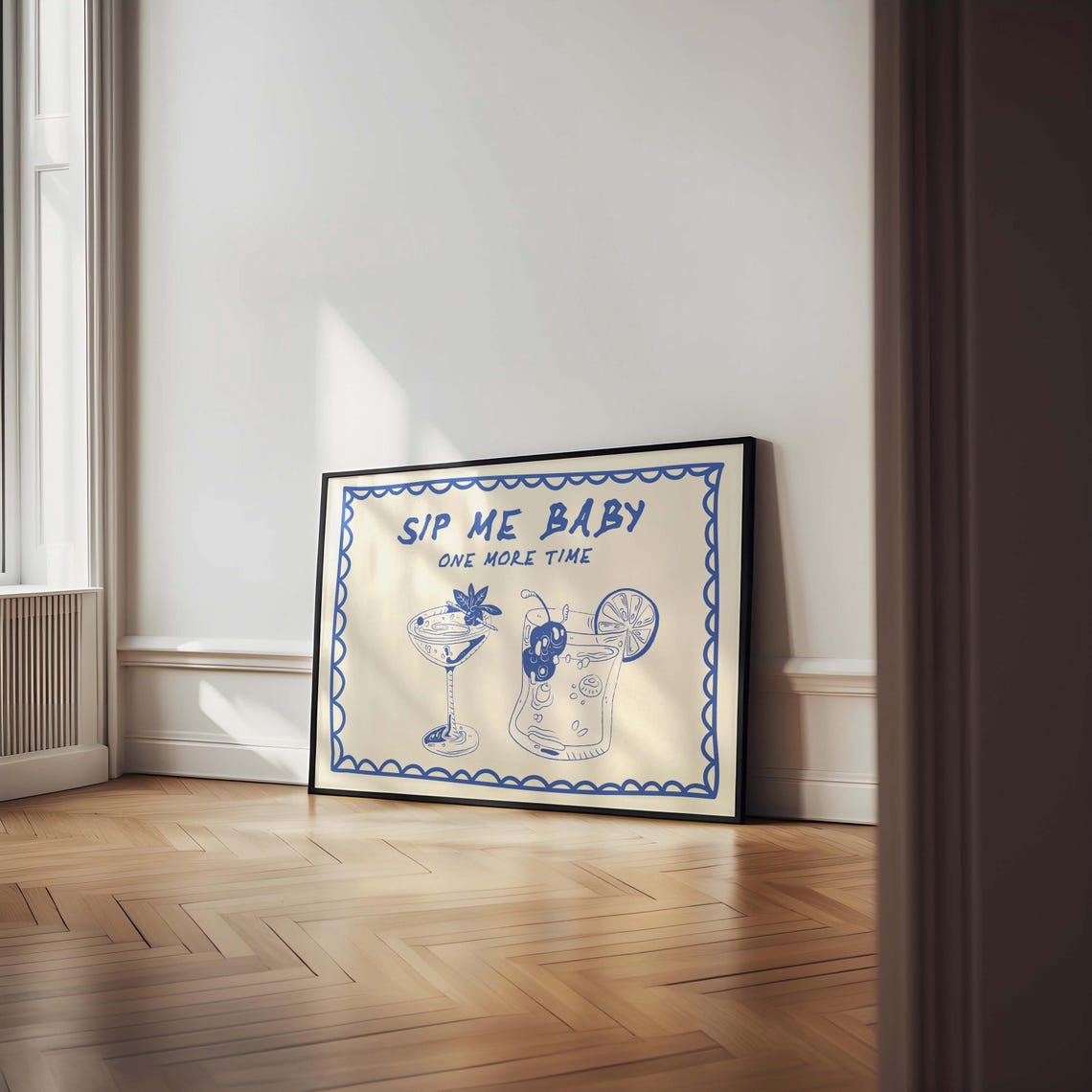 Sip Me Baby One More Time Blue Cocktail Illustration Bar Poster - Image 3