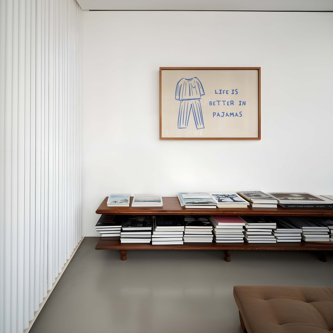 Life Is Better in Pajamas Blue Line Art Bedroom Cozy Wall Poster - Image 3