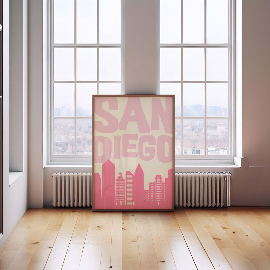 San Diego Pink Skyline Minimalist Modern Cityscape Style Poster