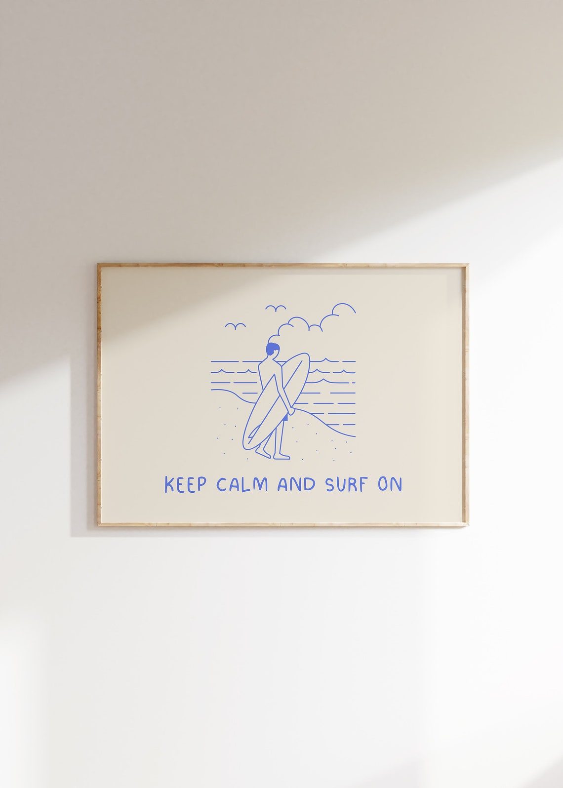 Keep Calm And Surf On Blue Surfer Beach Quote Home Decor Poster - Image 5