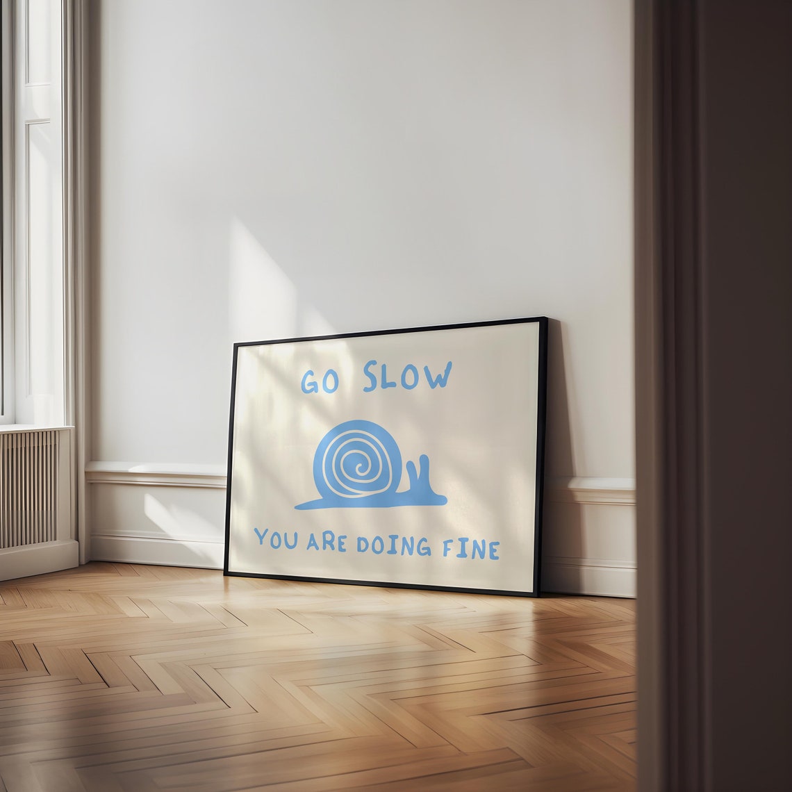 Go Slow You Are Doing Fine Blue Snail Motivational Quote Poster - Image 2