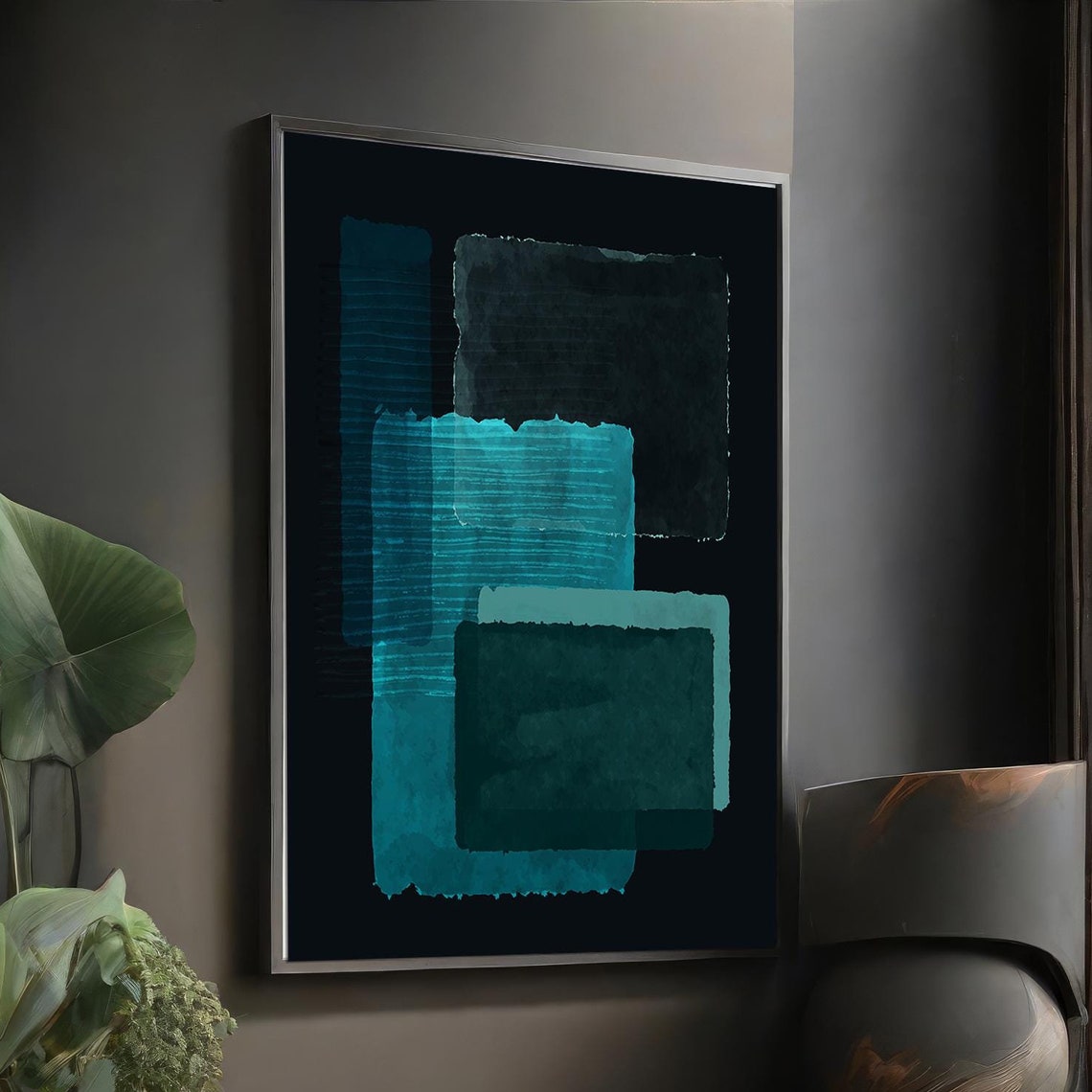 Emerald Teal Abstract Color Blocks Dark Modern Minimalist Poster