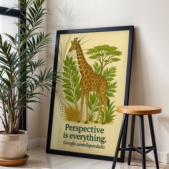 Giraffe Art Print Savanna Animal Illustration Perspective Is Everything
