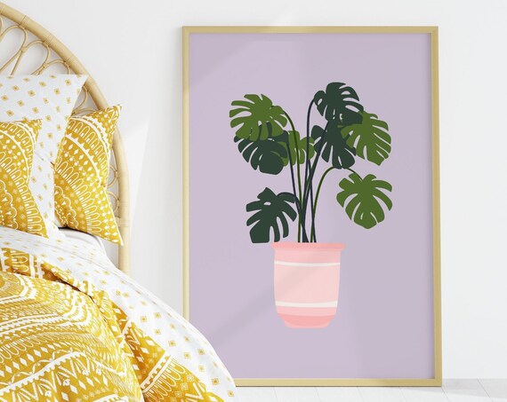 Lilac Monstera Plant Print, Pastel Wall Art