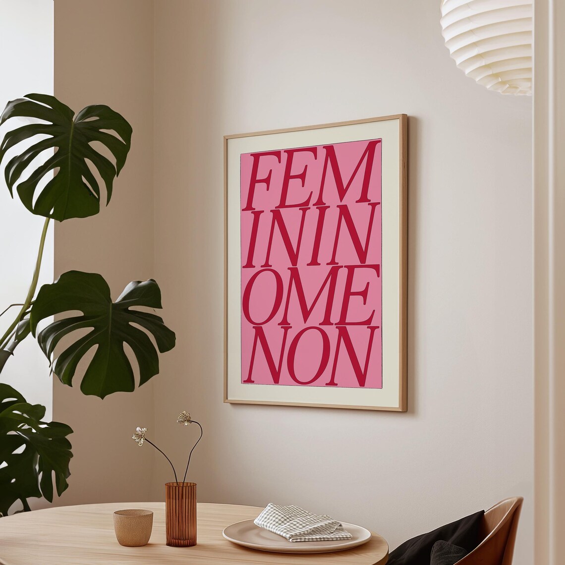Femininomenon Retro Pink Red Bold Funky Feminist Typography Music Print Poster - Image 2