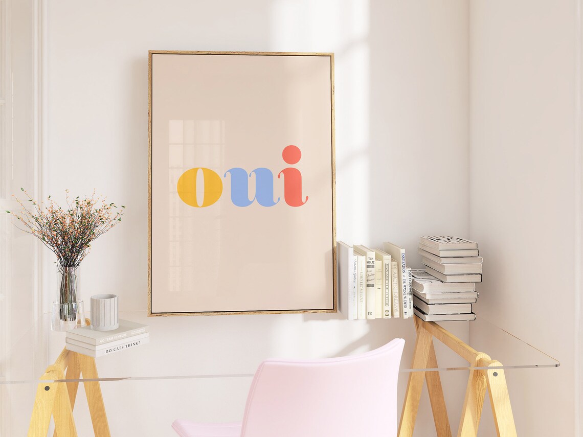 Oui Quote Poster, Pink Retro Dorm Decor Wall Art - Image 4