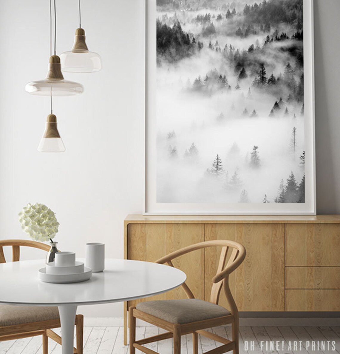Foggy Forest Nordic Landscape, Black And White Art Print - Image 2