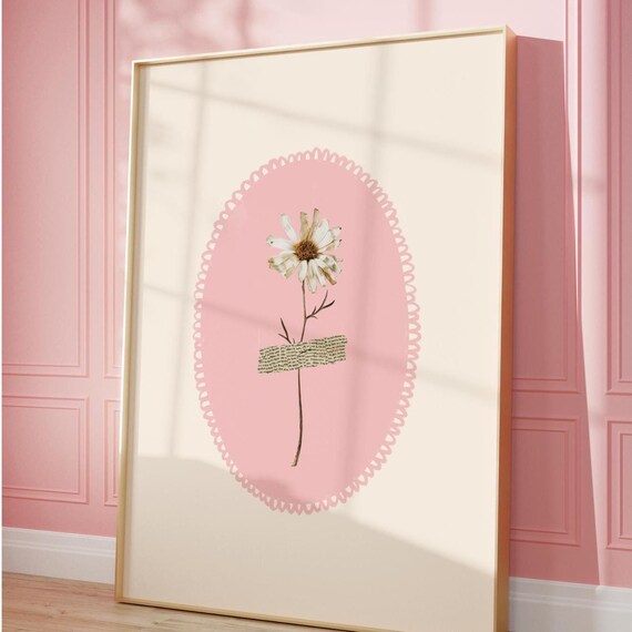 Vintage Flower Print Pink Wall Art Prints Cute Vintage Wall Decor Pressed Flower Prints Trendy Wall Art Prints Posters Printable Art