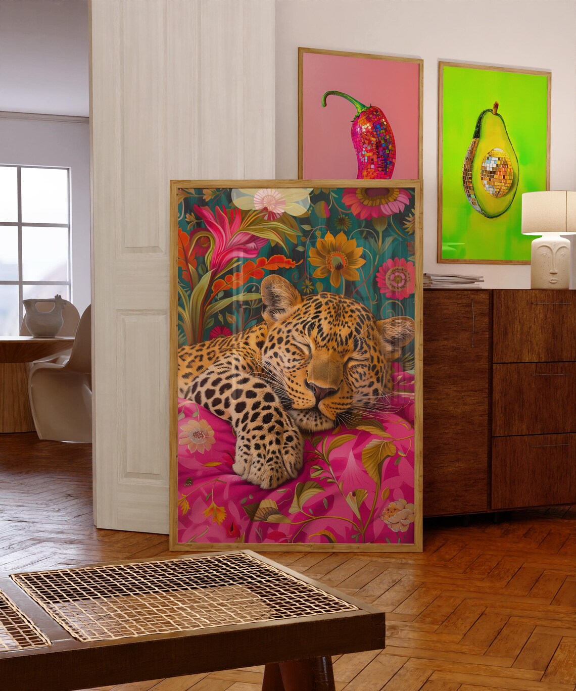 Sleeping Leopard - Maximalist Oil Painting Poster