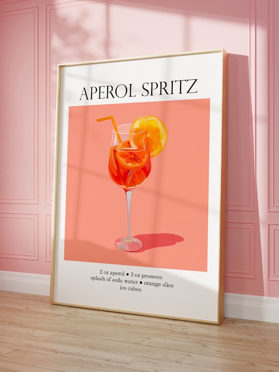 Aperol Spritz Poster, Cocktail Bar Cart Decor