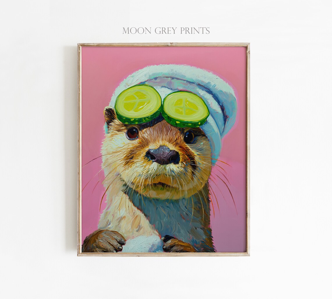 Cute Otter, Maximalist Bathroom Decor Art Print - Image 2