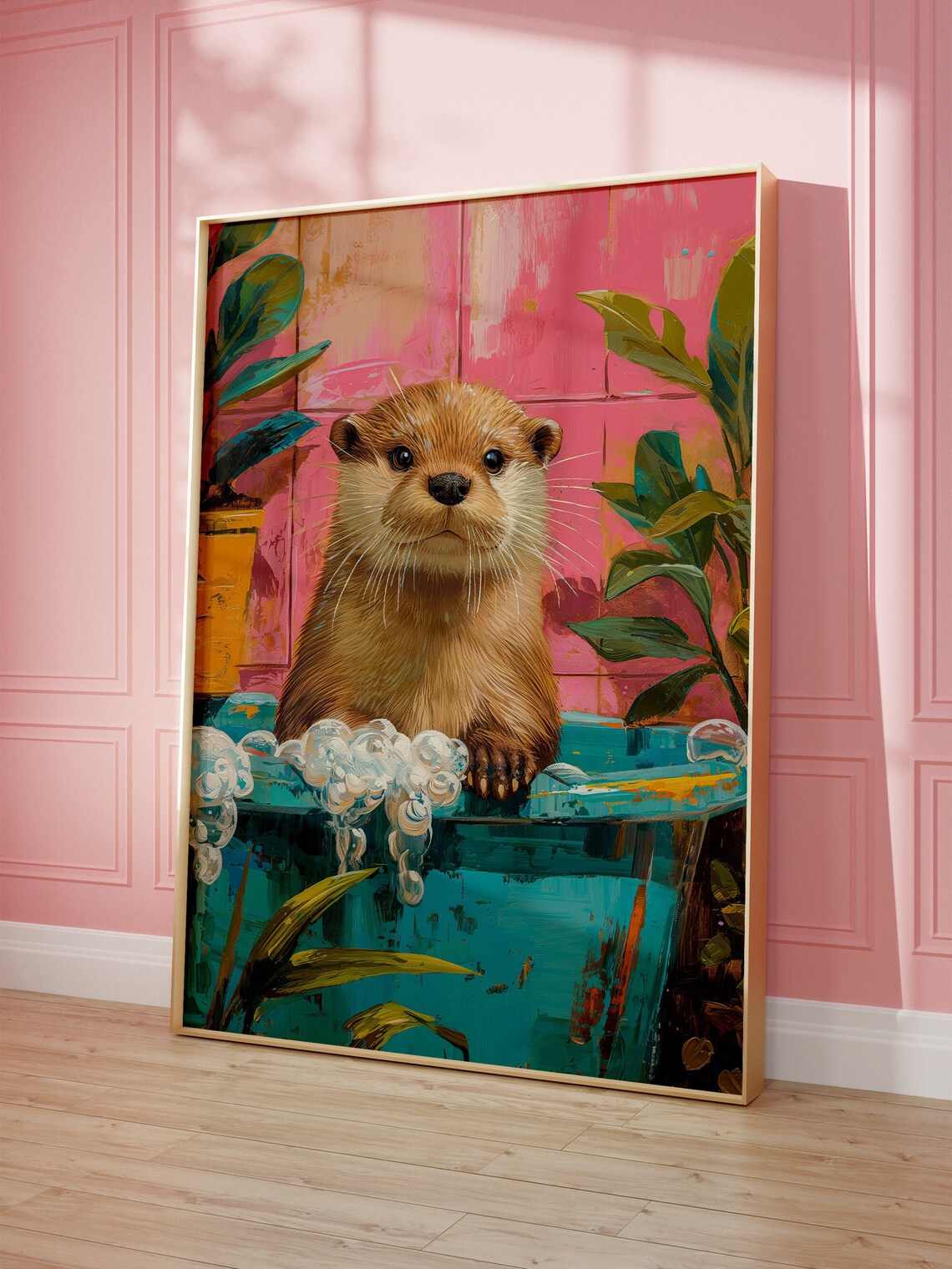 Cute Otter In A Bathtub, Bathroom Decor Art Print