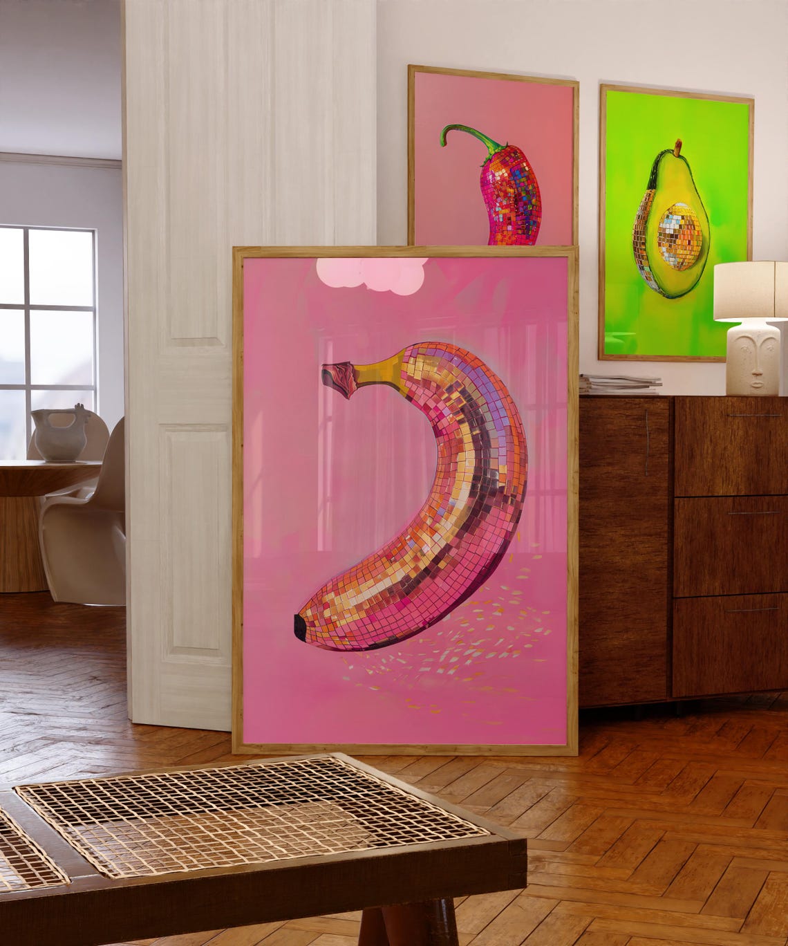 Banana Disco Ball Maximalist Dining Room Poster