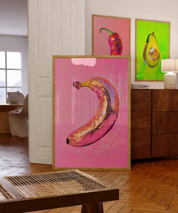 Banana Disco Ball Maximalist Dining Room Poster