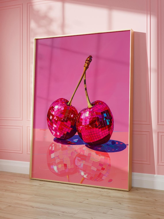 Cherries Disco Ball Poster, Maximalist Dining Room