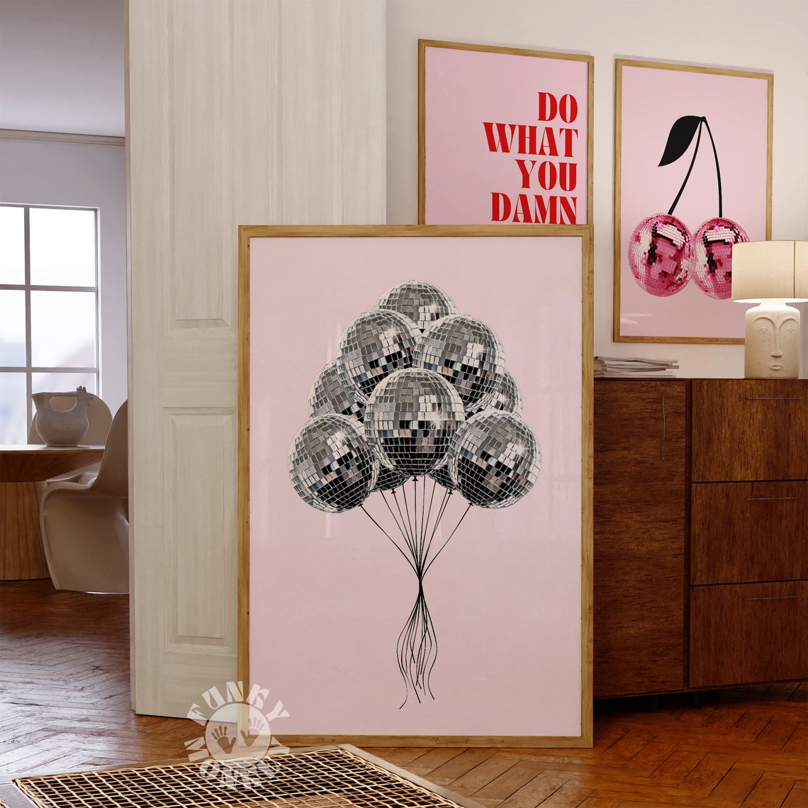 Disco Ball Balloons Bunch Preppy Pink Party Room Decor Poster