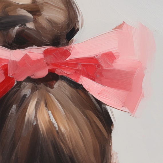 Girl with Pink Bow in Brown Hair Oil Painting Coquette Poster