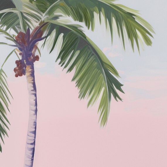 Pink Skies and Tall Palm Trees Modern Tropical Coastal Poster