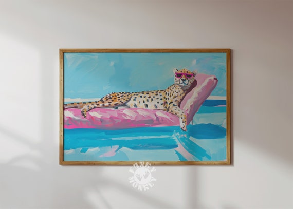 Cool Leopard With Pink Sunglasses Pool Float Funny Art Poster