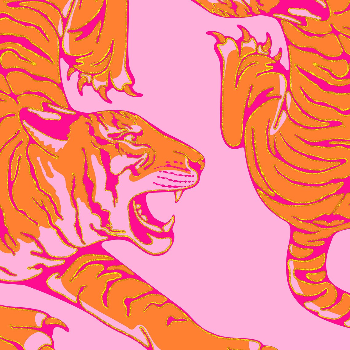 Retro Tigers Art Print, Preppy Maximalist Decor - Image 2