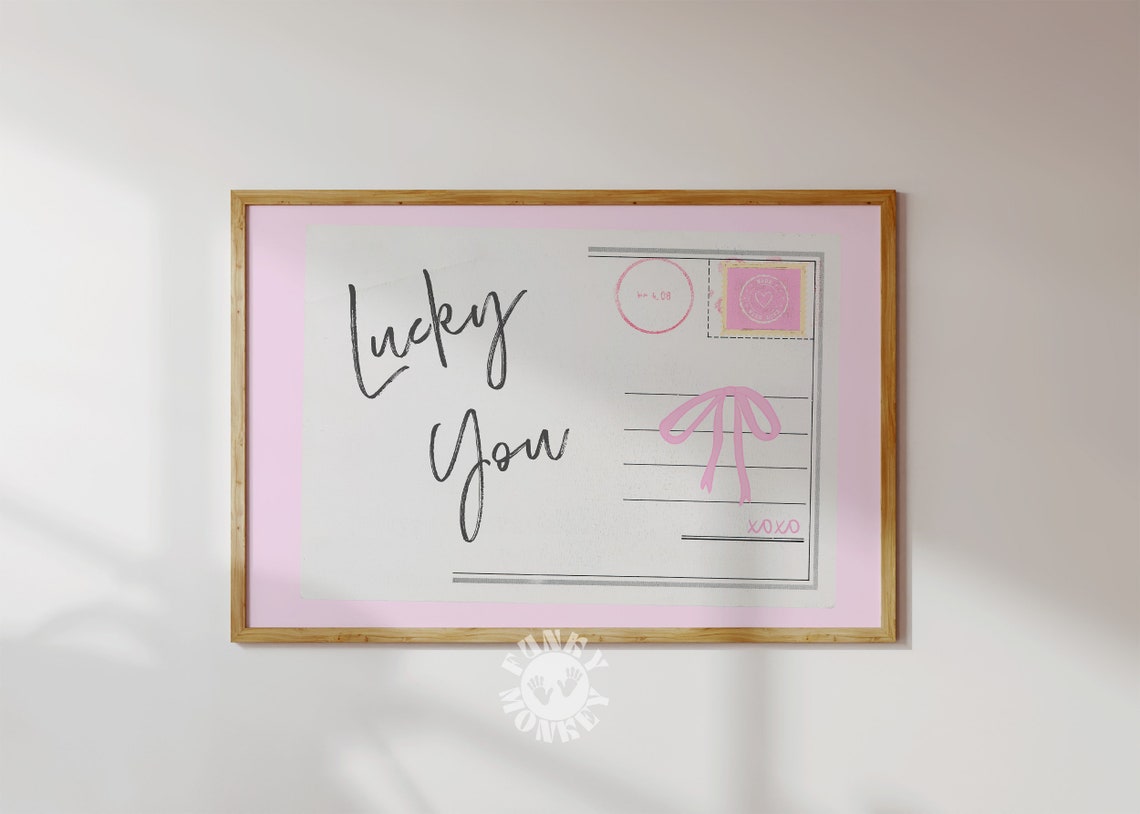 Lucky You Pink Postcard Bow XOXO Retro Mail Affirmation Poster - Image 2