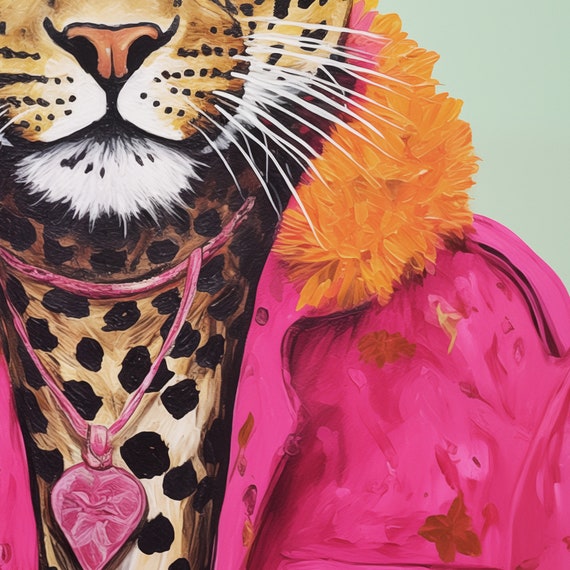 Funky Leopard Art Print, Maximalist Animal Style