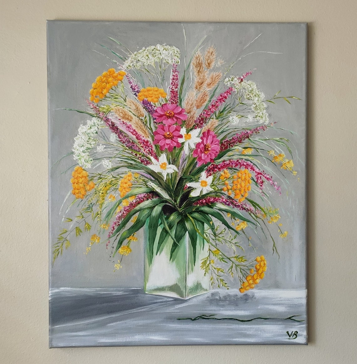 Wildflowers Original Handmade Oil Painting On 20x16 Wildflowers On A Vase Painting Floral Wall Art One Of A Kind Gift - Image 4