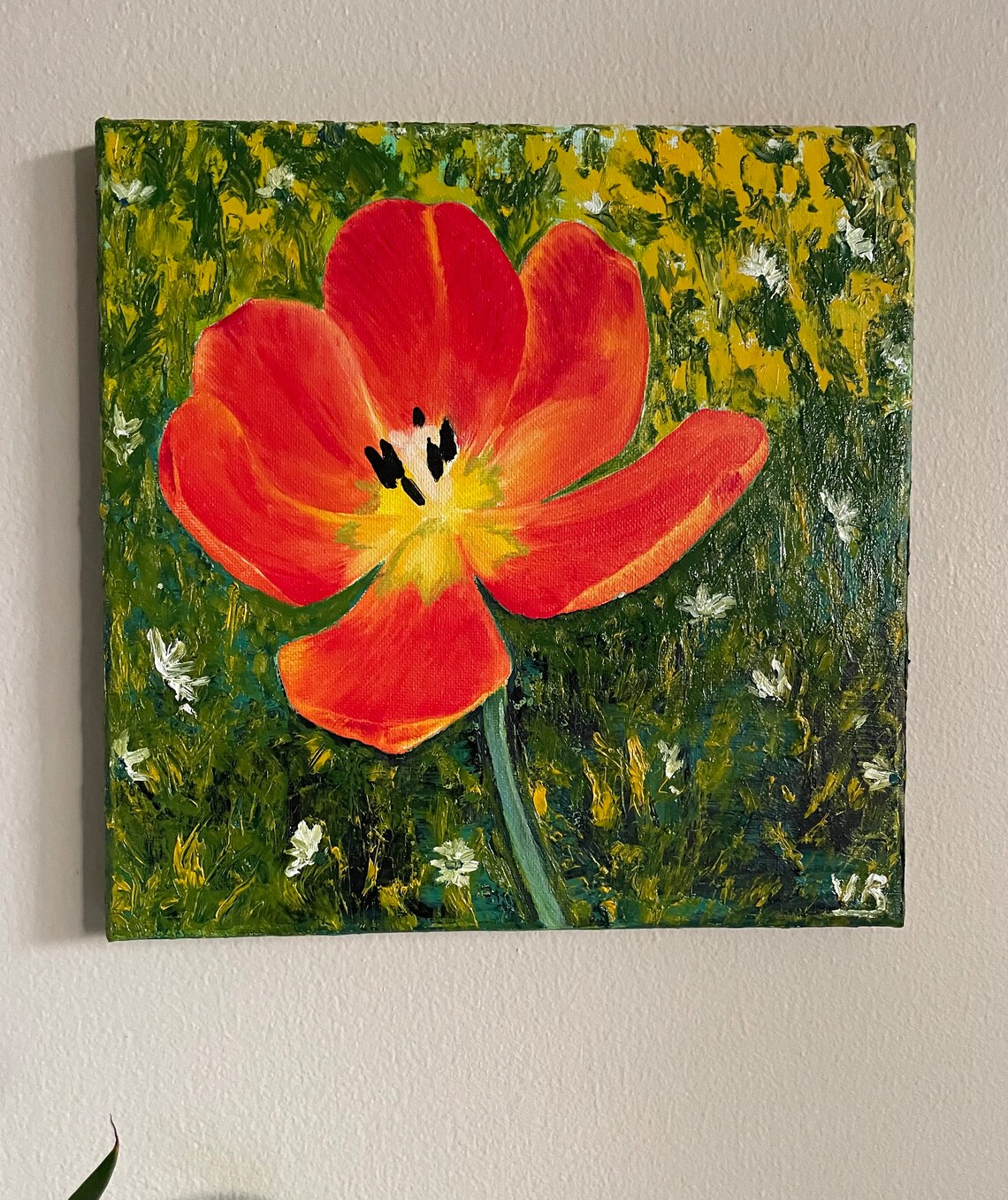 Red Tulip Bloom Close Up Garden Oil Painting Vibrant Floral Wall Art - Image 3