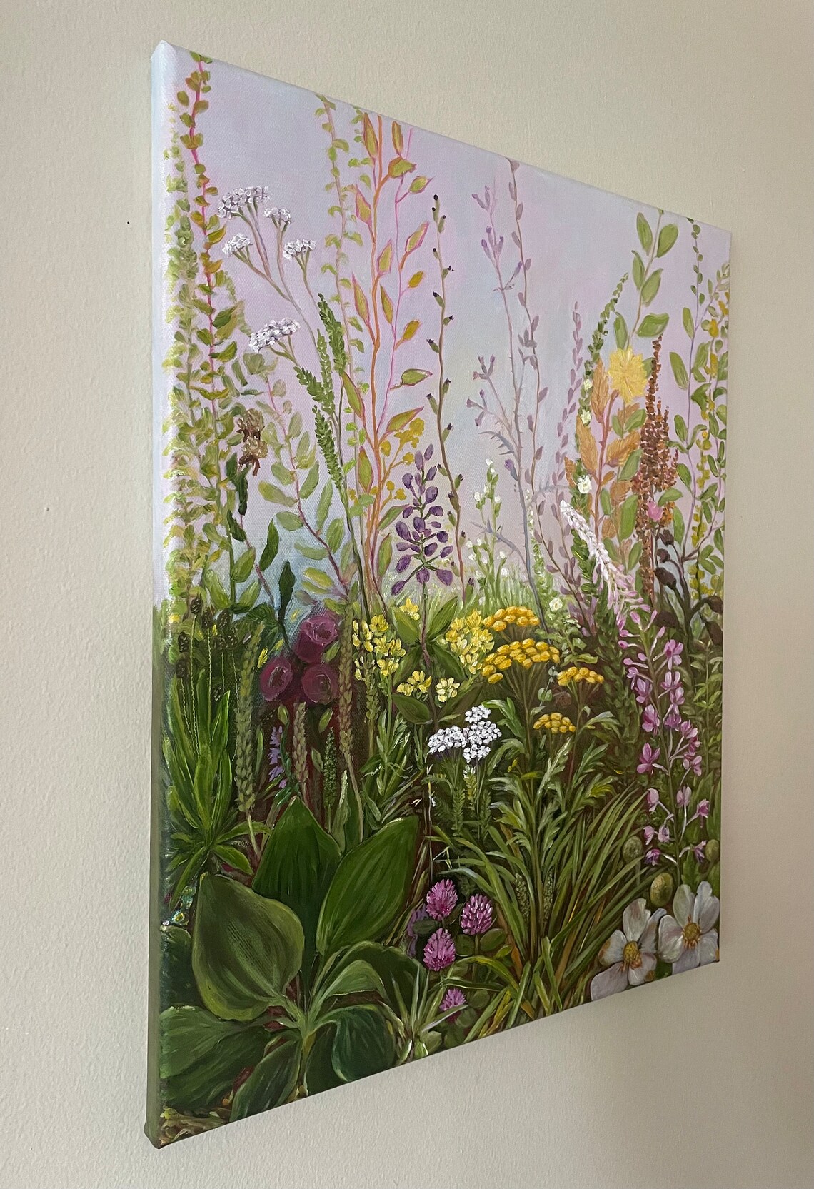 Wildflower Meadow Pink Purple Blooms Lush Botanical Oil Painting Art - Image 2