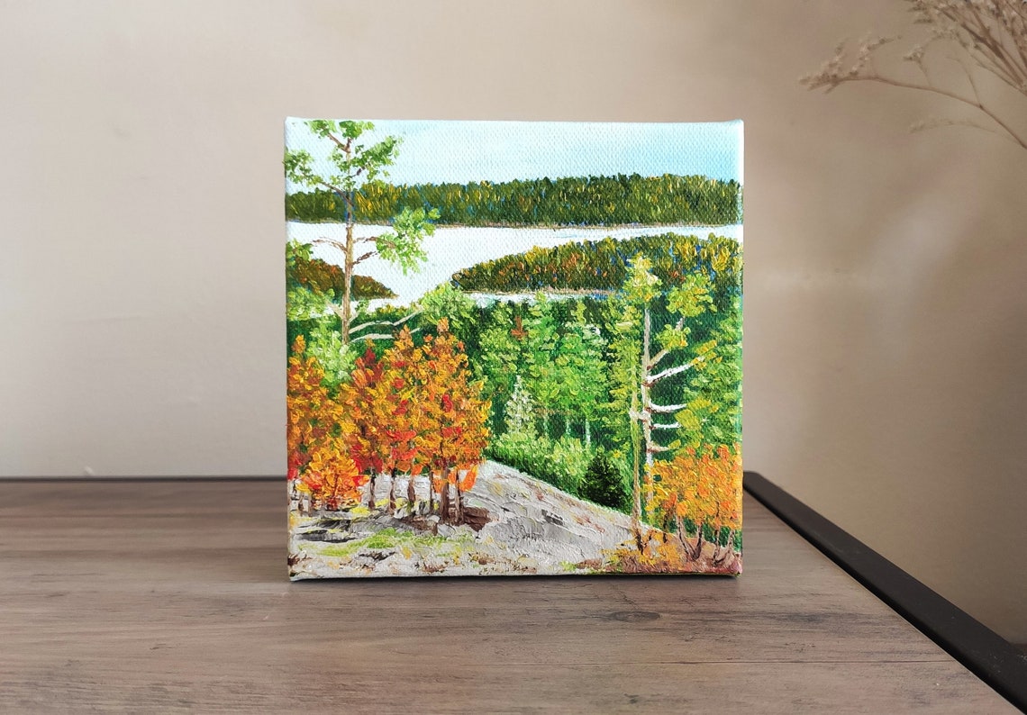 Autumn Forest Lake With Orange Trees Rocky Overlook Fall Art Poster - Image 3