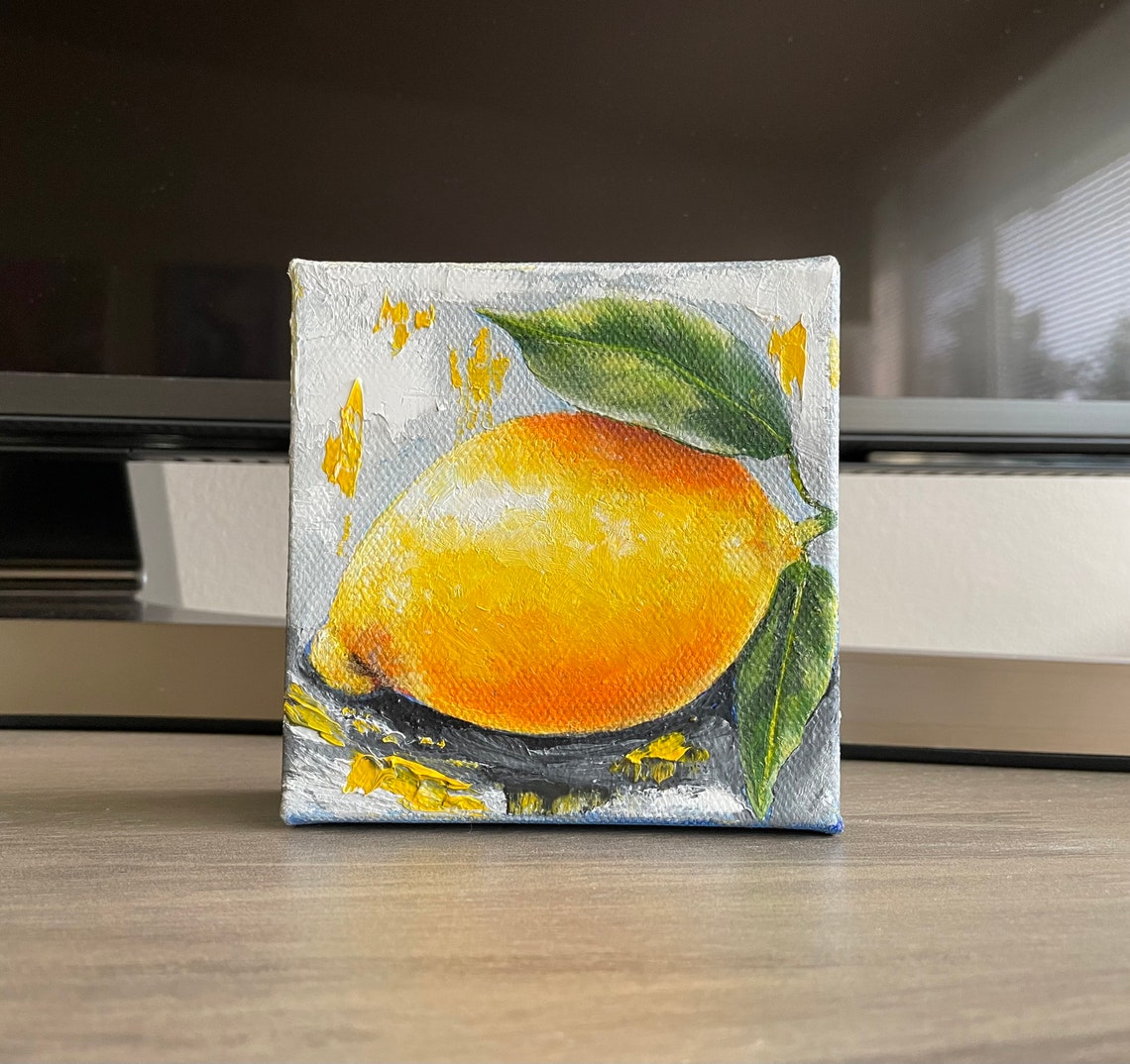 Bright Lemon Fruit Citrus Oil Painting Tiny Kitchen Wall Art Poster - Image 4