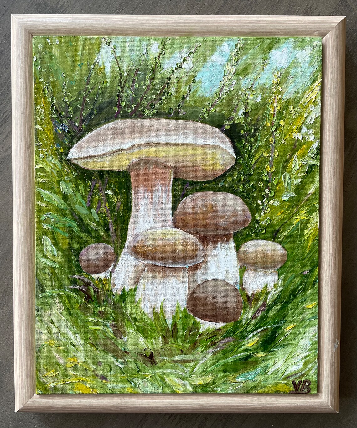 Porcini Mushroom Family Forest Floor Green Kitchen Art Oil Painting - Image 3