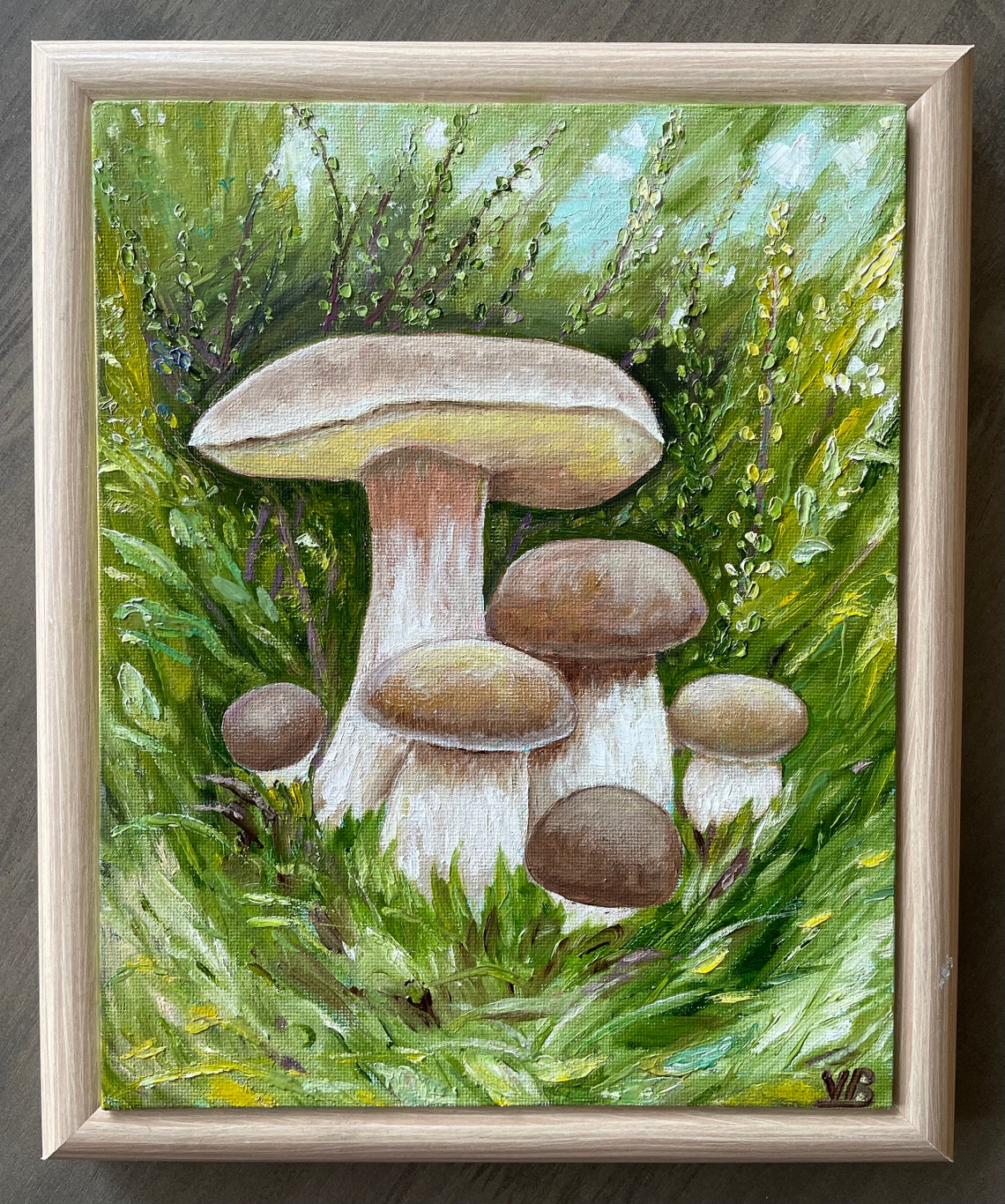 White Mushrooms Original Handmade Oil Painting On Porcini Mushroom Family Painting Small Food Kitchen Art Gift One Of A Kind - Image 3
