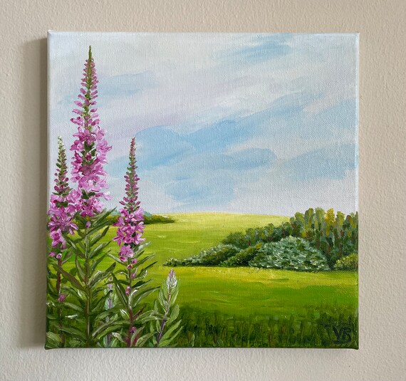 Meadow Landscape Original Handmade Oil Painting On Green Valley Rural Countryside Painting Gallery Wall Art One Of A Kind Gift