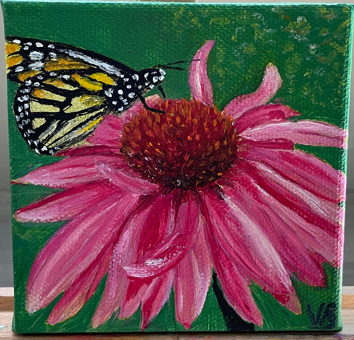 Pink Coneflower Monarch Butterfly Summer Garden Oil Painting Wall Art - Image 3