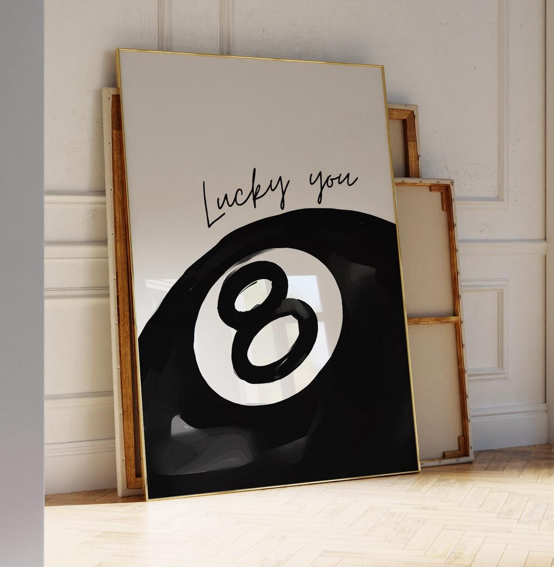 Lucky You 8 Ball Black and White Billiards Quote Art Prints Poster - Image 3
