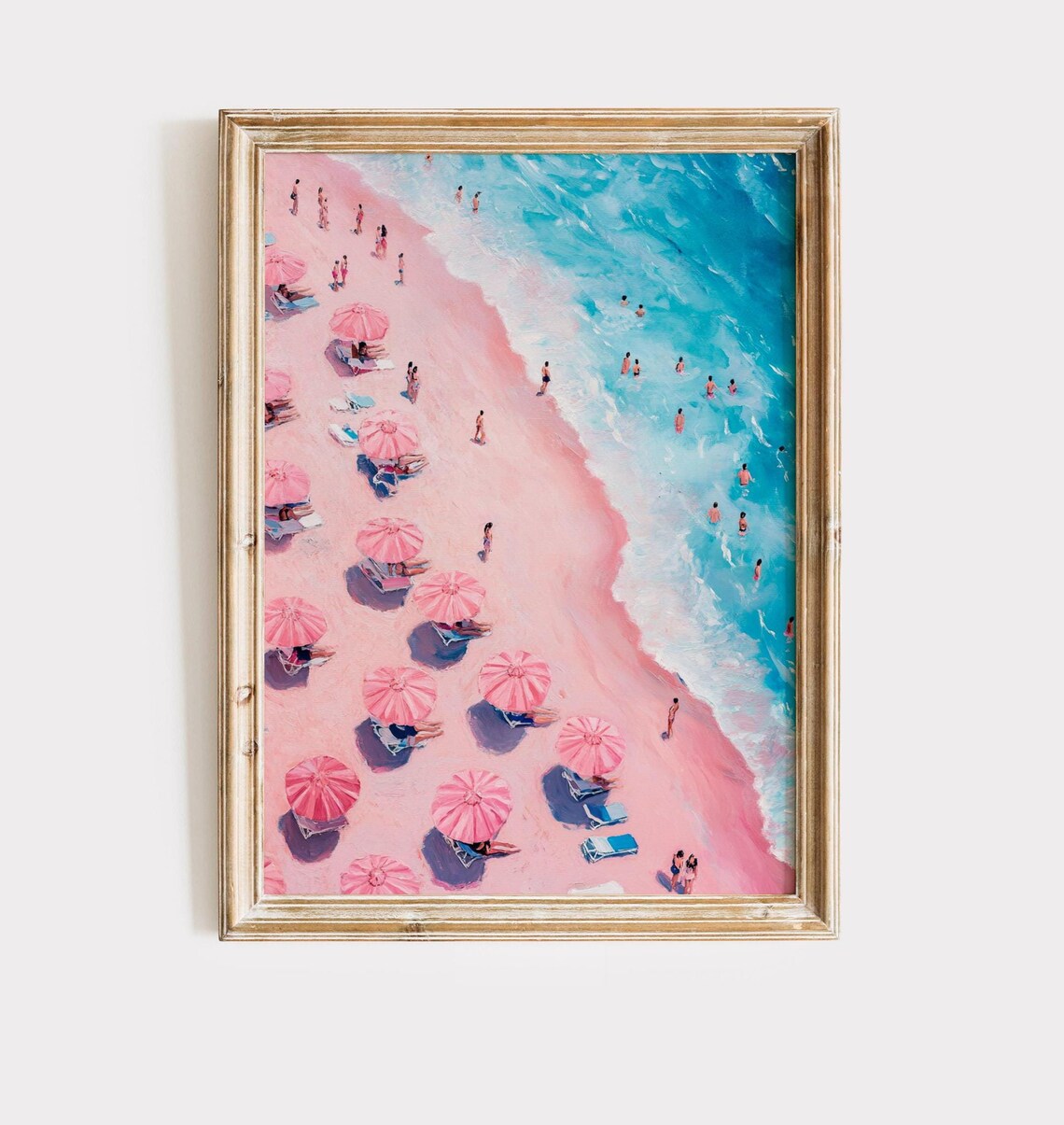 Pink Beach Umbrellas Aerial View Poster Tropical Coast Summer Sand Decor
