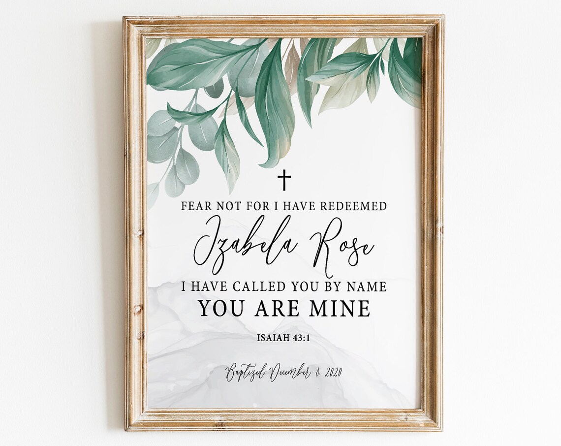 Personalized Baptism Gift Poster, Isaiah 43:1 Fear Not Scripture Baby Name - Image 3