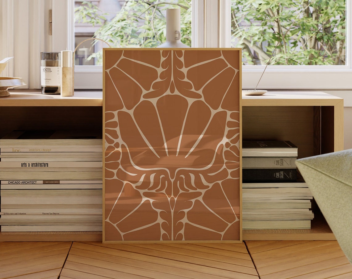 Burnt Orange Botanical Organic Line Pattern Boho Wall Decor Poster