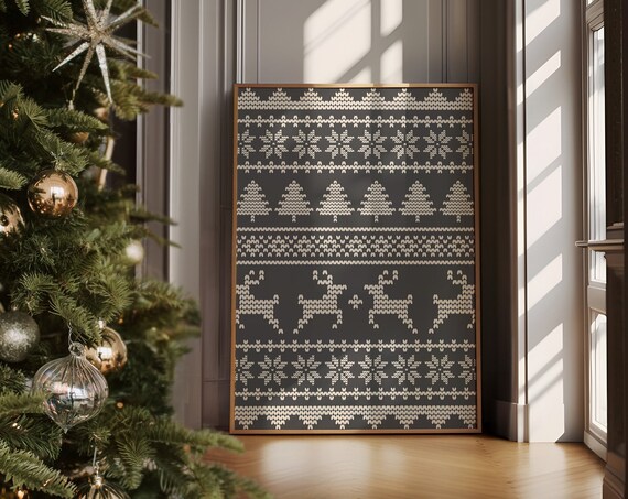 Christmas Knit Pattern Reindeer Snowflake Fair Isle Holiday Poster