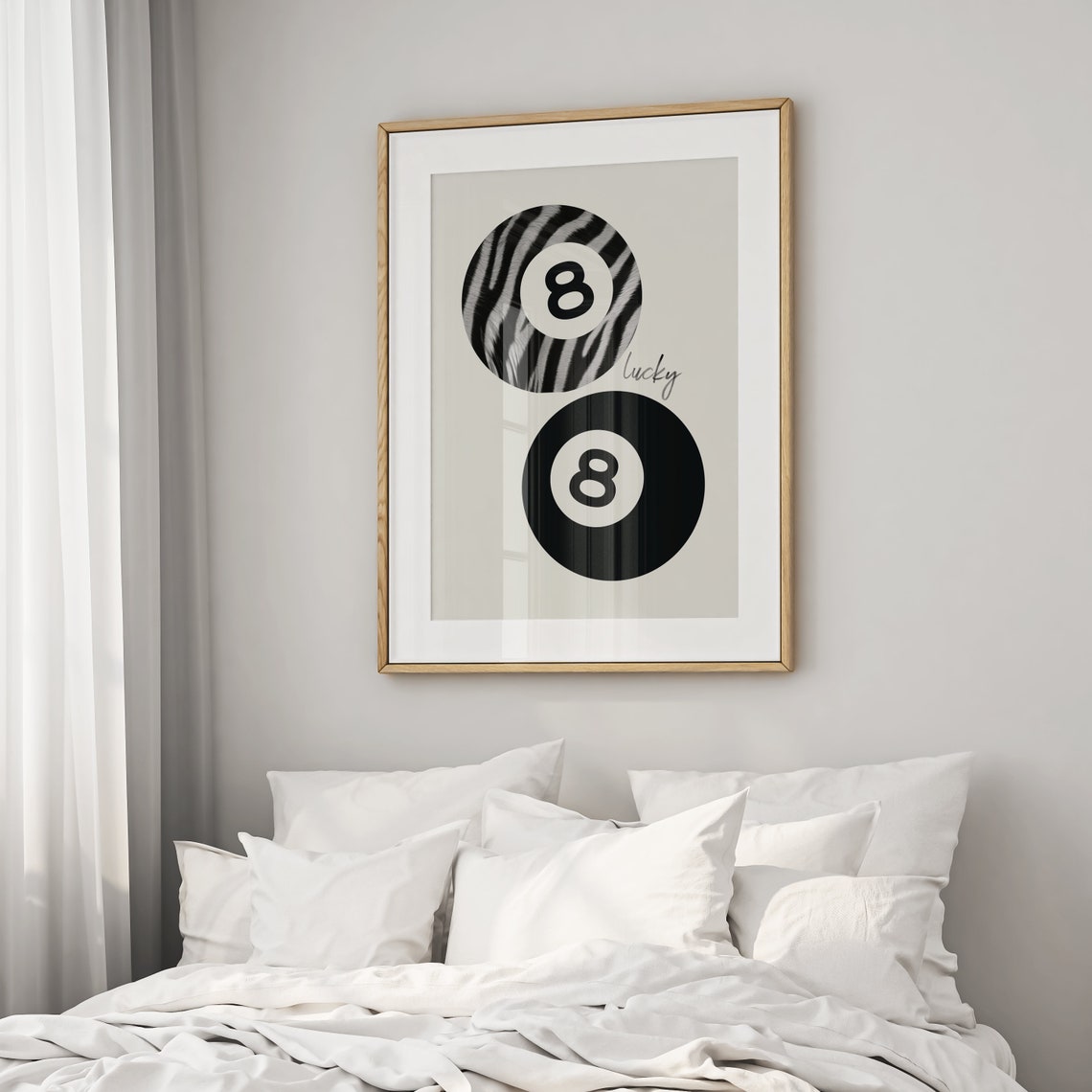 Lucky 8 Ball Zebra Stripe Retro Duo Graphic Aesthetic Poster - Image 2