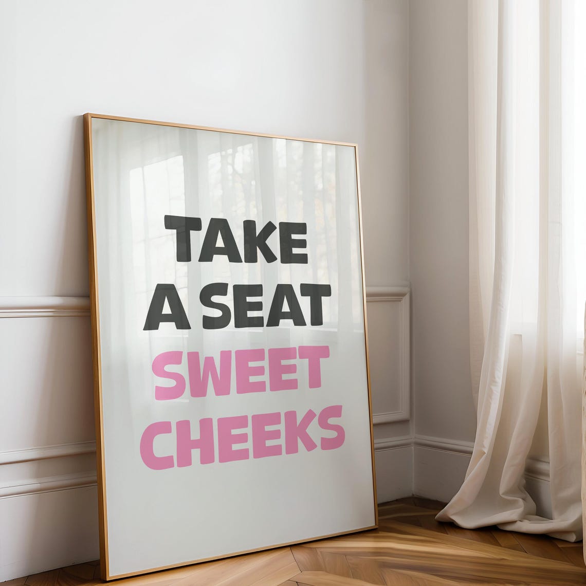 Take A Seat Sweet Cheeks Pink Black Two Tone Funny Bathroom Poster - Image 2