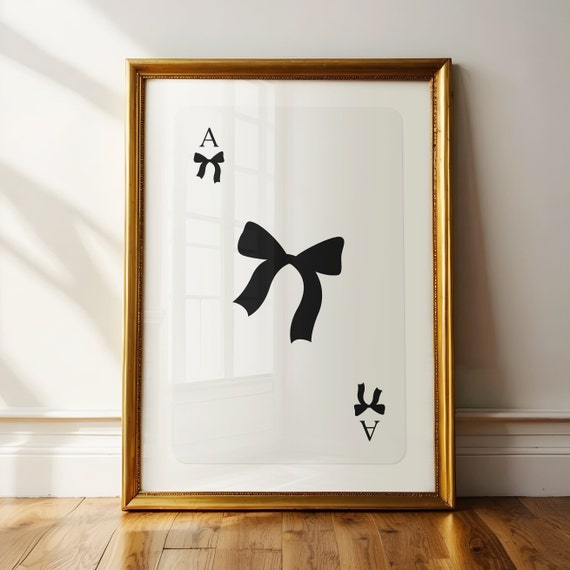 Bow Ace Card Print College Apartment Decor Retro Y2k Dorm Room Posters Trendy Wall Art Girly Preppy Aesthetic Teen Girl Bedroom Prints