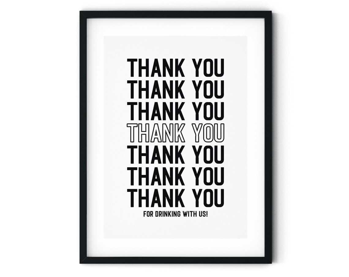 Thank You For Drinking With Us Funny Black Bar Cart Sign Poster