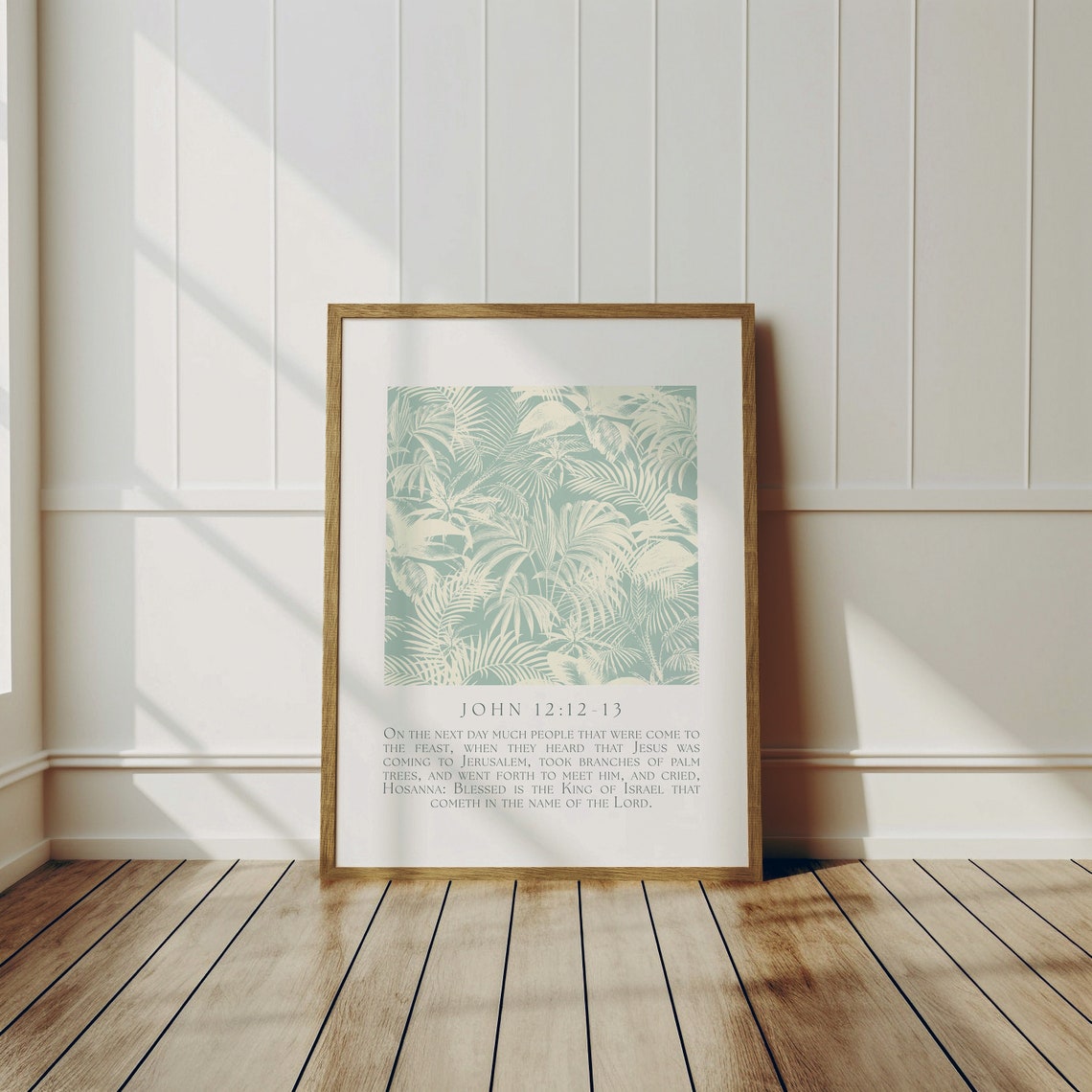 John 12:12-13 Palm Sunday Teal Botanical Bible Verse Wall Poster - Image 3