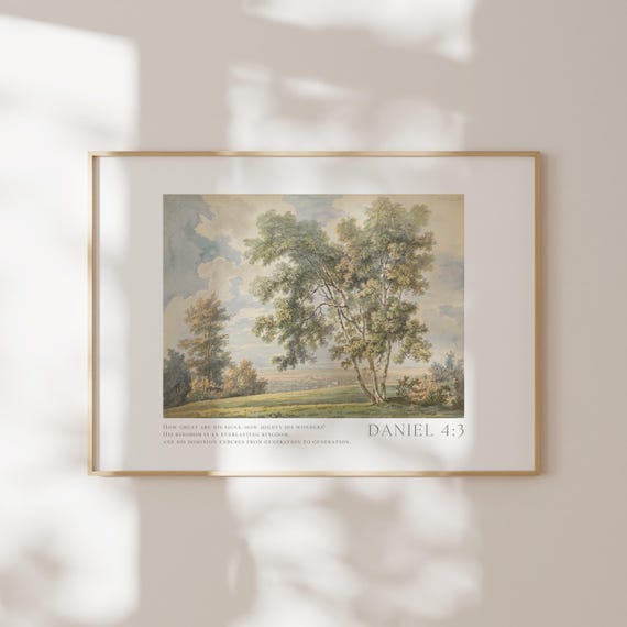 Vintage Landscape Wall Art Daniel 43 Bible Verse Poster Peaceful Scripture Quote Sheep Pasture Christian Farmhouse Home Decor