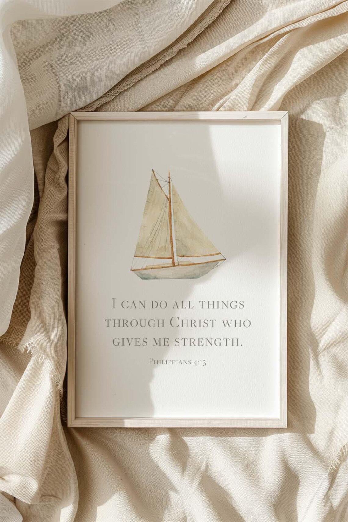 Philippians 4:13 I Can Do All Things Sailboat Watercolor Nursery Poster - Image 5