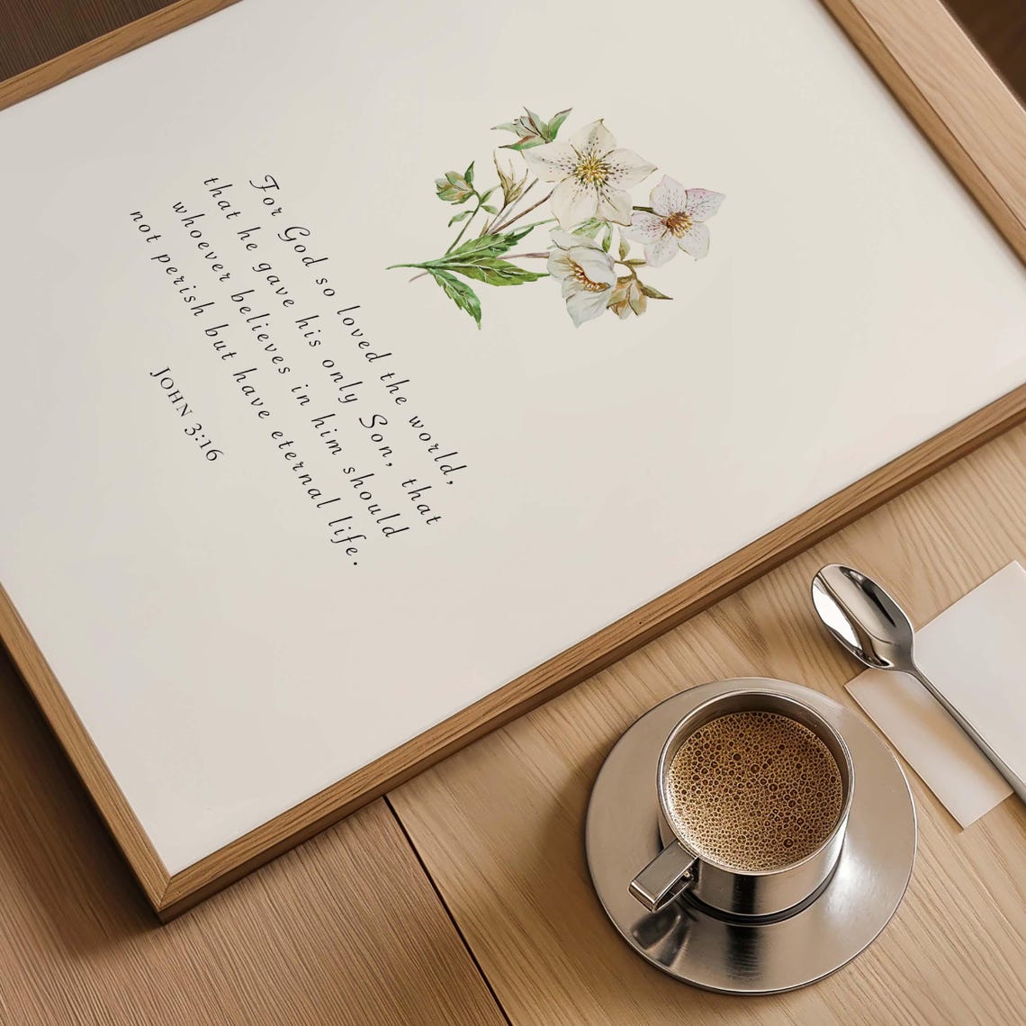 John 3:16 Christmas Rose Watercolor Floral Bible Verse Poster - Image 4