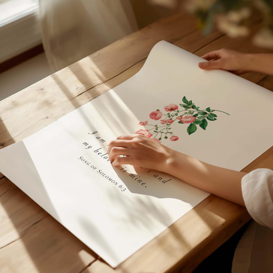 Song of Solomon 6:3 Trailing Pink Roses Botanical Love Verse Poster - Image 4