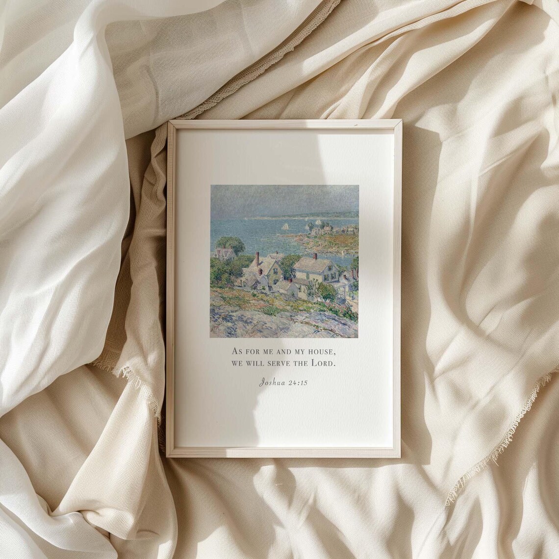 Joshua 24:15 As For Me and My House Coastal Village Impressionist Poster - Image 3
